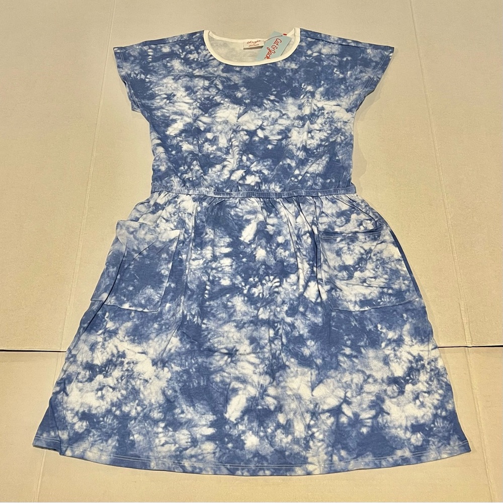 Cat & Jack Girls 100%Cotton Blue Tie-Dye Dress,Size XL